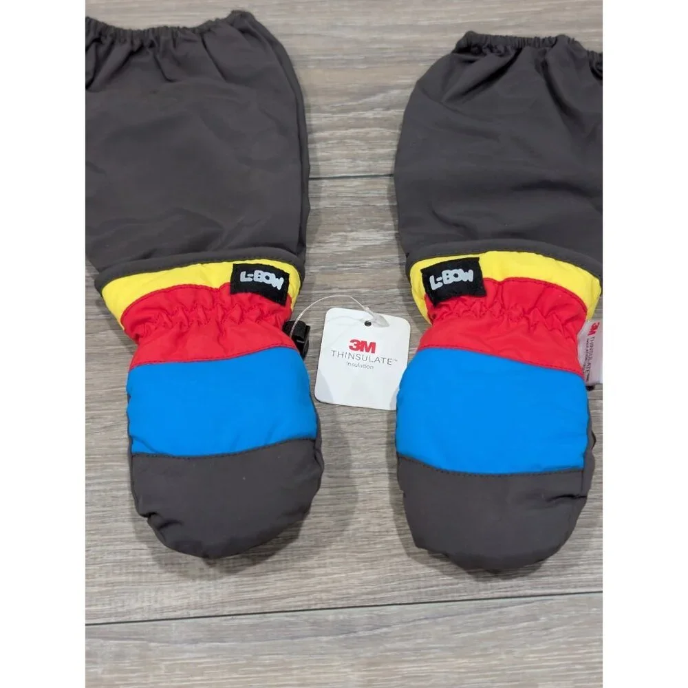 L-Bow Kids Waterproof Extra-Long Thinsulate Mittens Size Small Blue Red Yellow